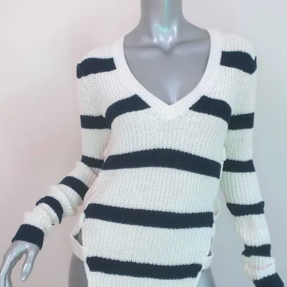 Derek Lam 10 Crosby Striped V-Neck Sweater